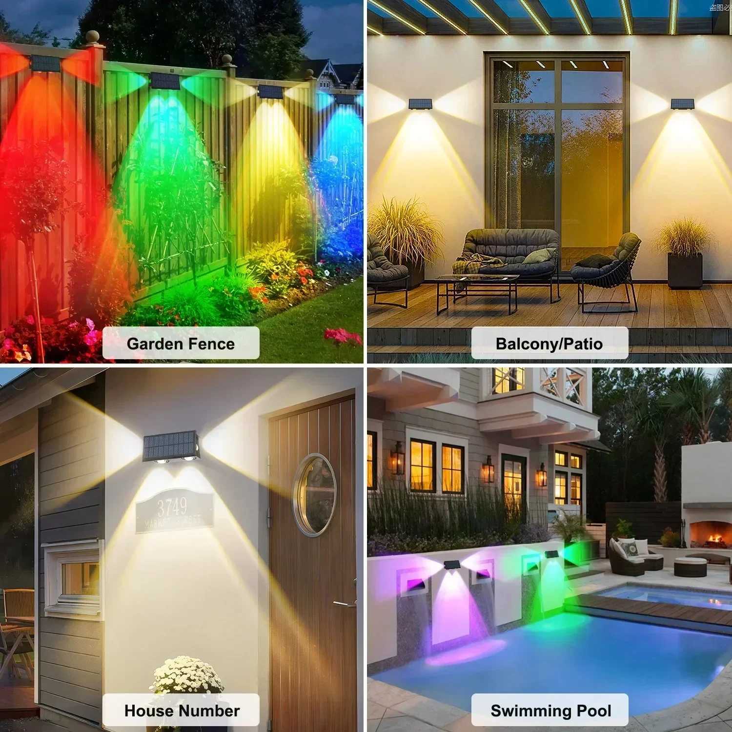 Solar Wall Lights Outdoor IP65 Waterproof LED Lamp Multicolor Garden Side Lighting for Porch Courtyard Decoration Outside Sunlights XJ250606