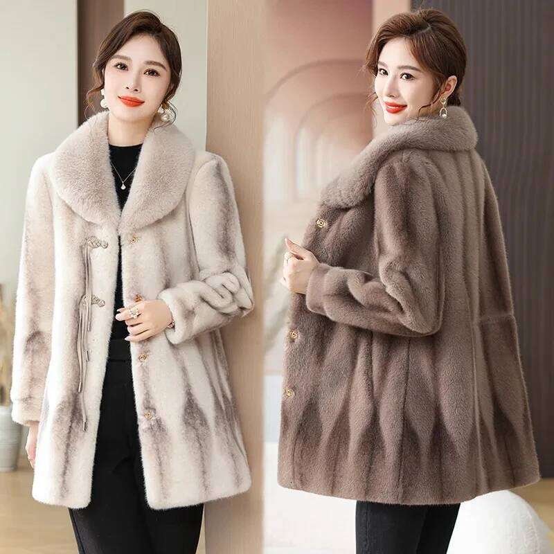 Mink Fleece Coat Women's Winter Noble Thickened Warm Loose High End Rich Lady Long Sleeved Fur One Piece Mom's Clothing