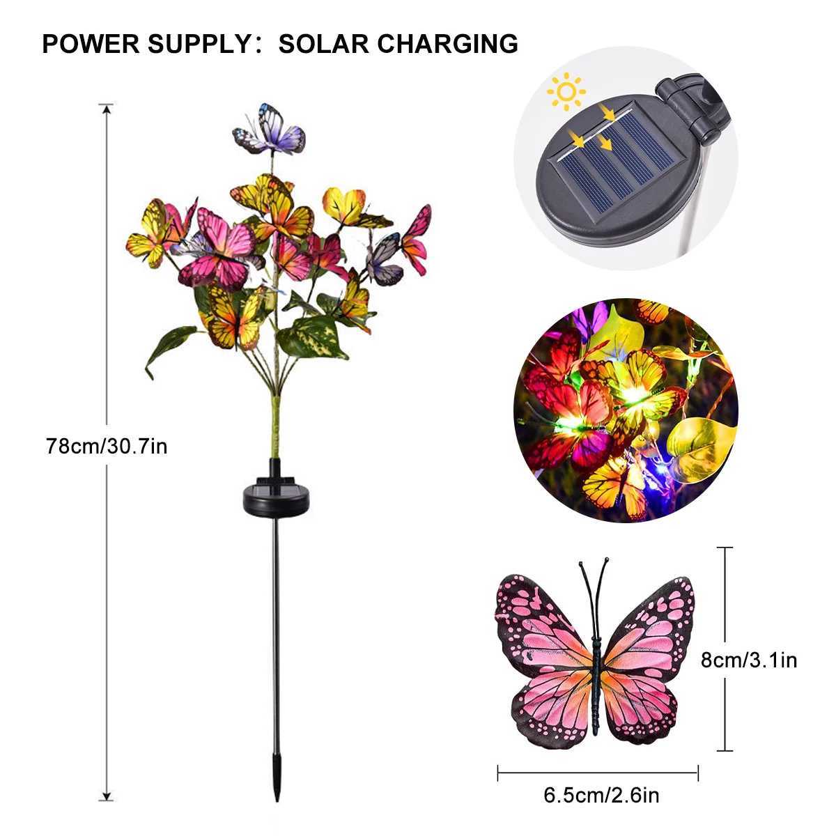 Warm white/colorful solar butterfly flower lawn lamp suitable for garden courtyard villa atmosphere decoration W250607