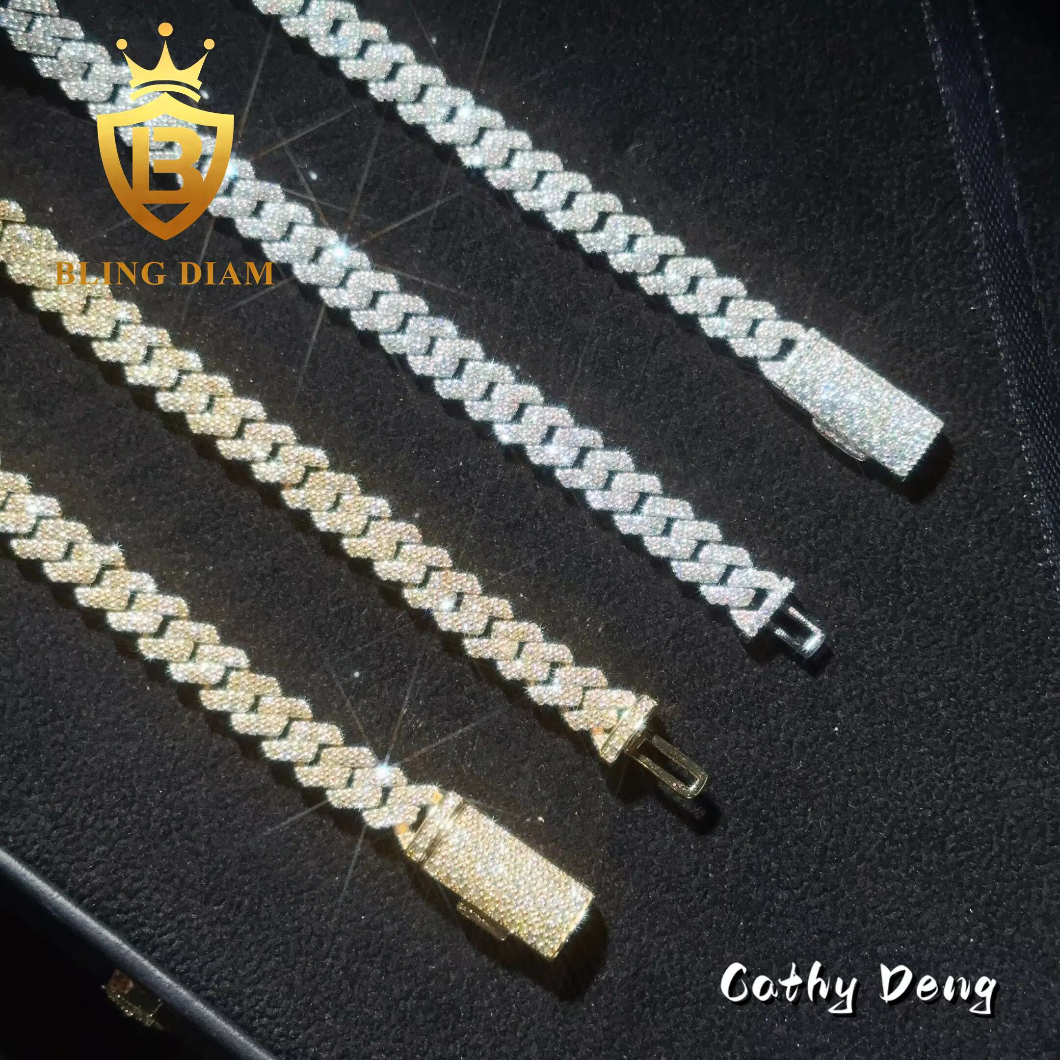 Ready Shipping Solid 925 Silver 8mm Moissanite Cuban Link Chain Hip Hop Jewelry Ice Out Cuban Chain Pass Diamond Tester