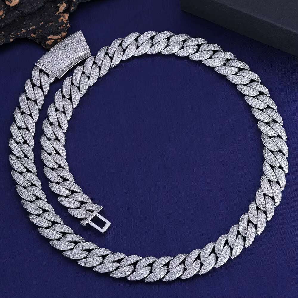 NUOYA 13MM Iced Out Chain Diamond Cuban Link Chain Bracelet Men Hip Hop Shiny Vvs Moissanite 925 Silver Cuban Necklace