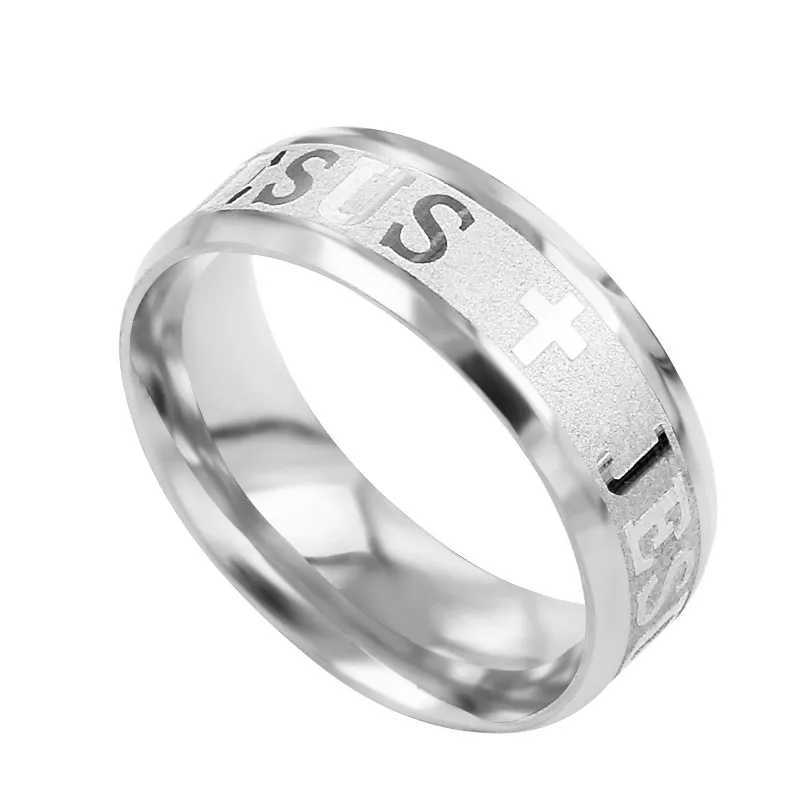 QianBei 8MM 316L Stainless Steel Ring Cross I Love Jesus Women Men Wedding Party Xmas Gifts W250606