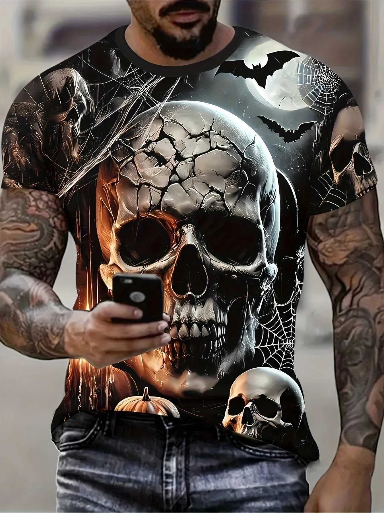 Mens Short Sleeve Tee 3D Skull Print Tops Crew Neck T-Shirts Summer Oversized T-Shirt Hip Hop T-Shirts for Men Luxury T-Shirt W250607