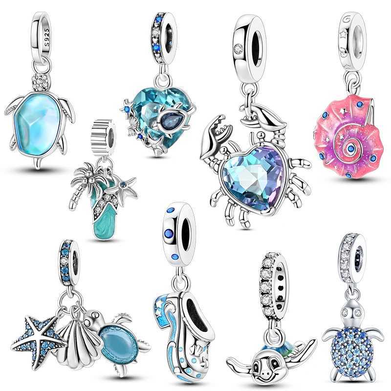 Original Silver 925 Charm Summer Ocean Crab Sea Turtle Octopus Bead Fit Bracelet Pendant DIY Woman Jewelry XJ250607