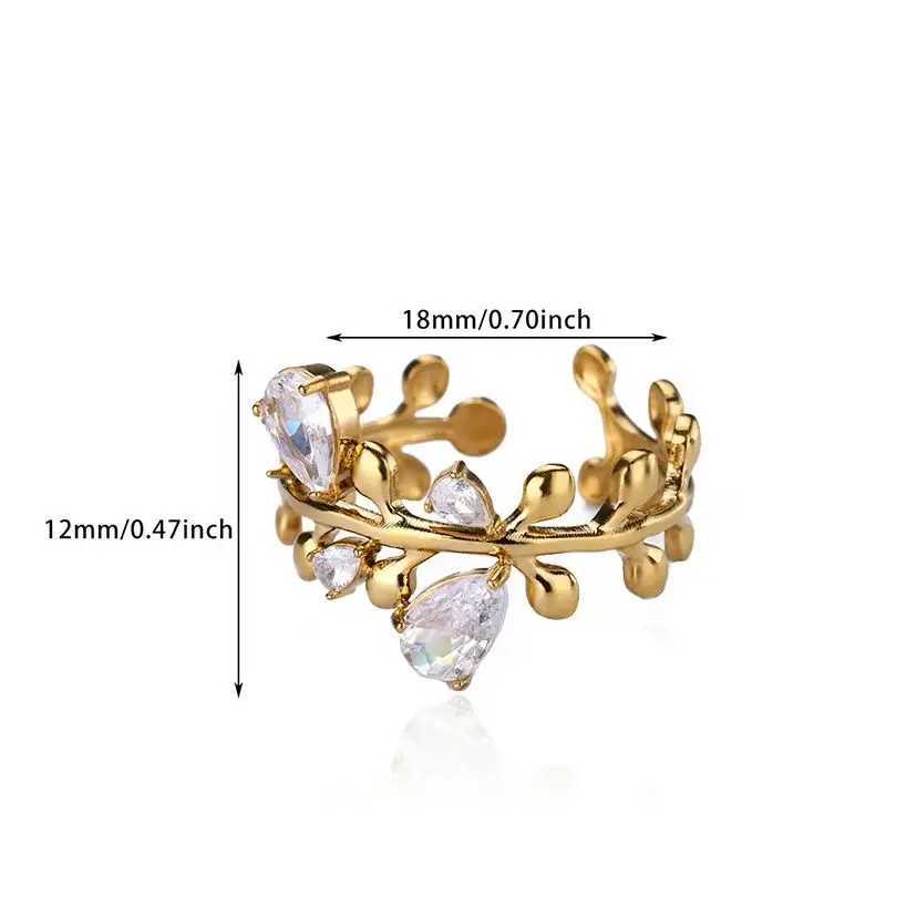 Fashion Zircon Leaves Rings For Women Gold Color Stainless Steel Leaves Ring Couple Wedding Minimalist Jewelry anillos mujer W250606