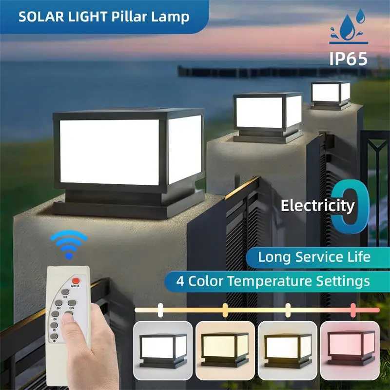 Timed LED Solar Outdoor Light Pillar Solar Lights Waterproof Thick Garden Pathway Parking Yard Outdoor Decor Lamp RC Solar Light W250607