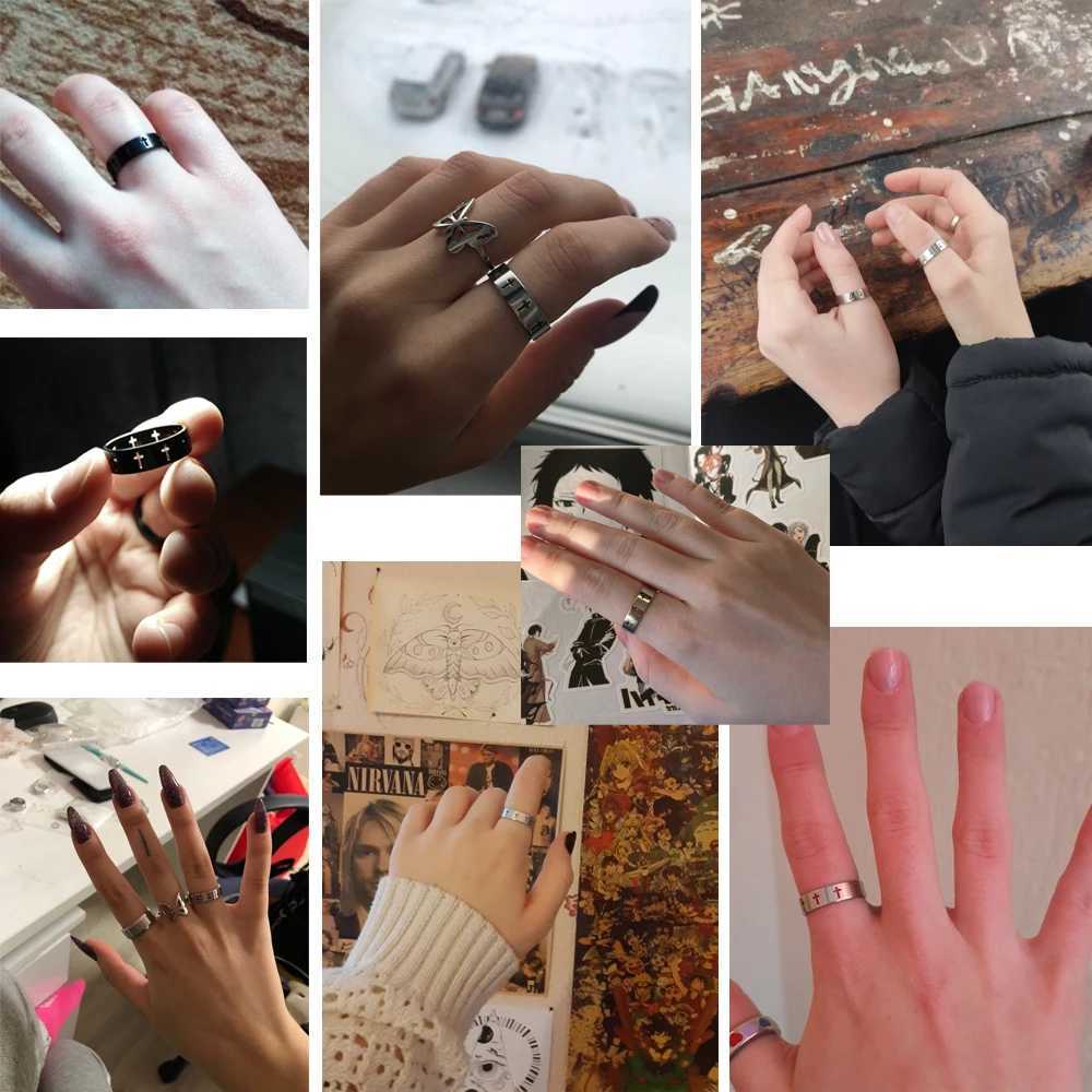 COOLTIME Gothic Cross Couple Rings Stainless Steel Silver Color Jesus Cross Finger Ring for Men Women Punk Jewelry Wedding Gift W250606