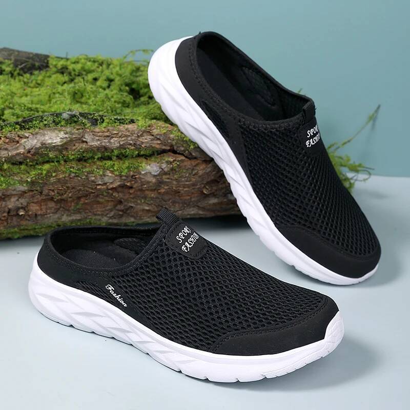 Ddmyoutdoor New Men S Half Slippers Sandals Tenis Mesh Breathable Beach For Mens Casual Sneakers Summer Canvas Flats Slip On Shoes Outdoor Shoes
