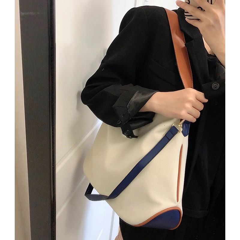 designer College Student Backpack Bag for Women Versatile Color-Block Large Capacity Crossbody Bag Commuter Shoulder Bag Canvas Patchwork Tote Bag