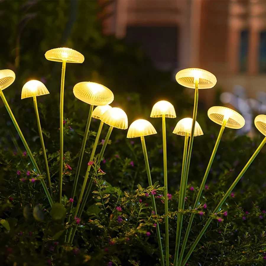 TIRVOSE Solar 10LED Jellyfish Mushroom Lights Outdoor Waterproof Garden Decoration Landscape Lawn Lamps for Patio Pathway Yard W250607