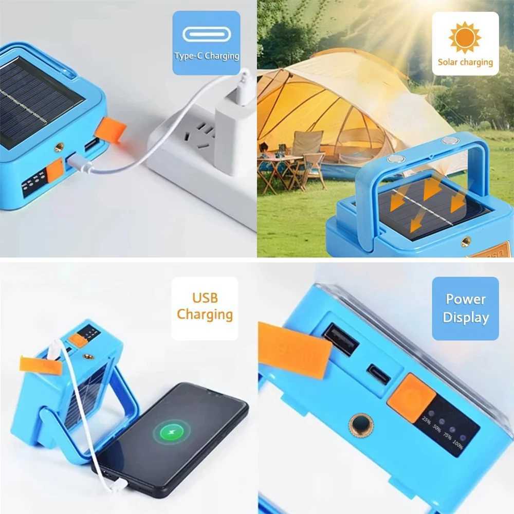 Portable Solar Light USB Rechargeable Outdoor Lighting Powerful LED Reflector Spotlight Projector Floodlight Construction Lamp W250607