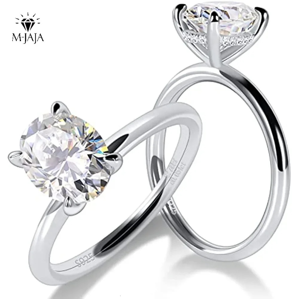 M-JAJA Oval Engagement Ring for Women S925 Silver Solitaire Ring with Hidden Halo 1-3ct D VVSI Diamond Wedding Band 250604