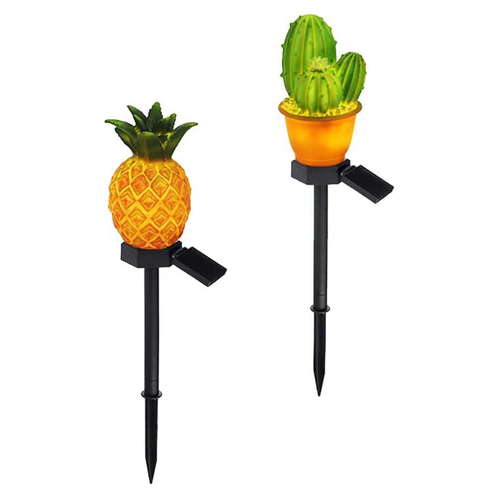 2 Pcs Solar Powered Cactus Pineapple Garden Stake Lights Outdoor Lighting Solar Outdoor Lamp Garden Stick Lamp Yard Decoration XJ250606