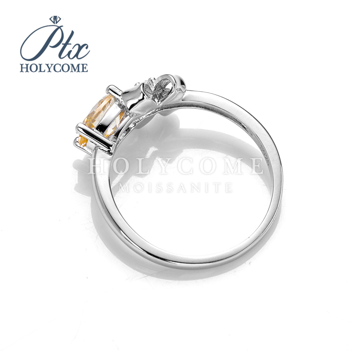 High Quality Oval Shape Champagne Bow Ring Fashion Jewelry 1Ct Moissanite Diamond 925 Sterling Silver Women Bridal Ring for Party Gift