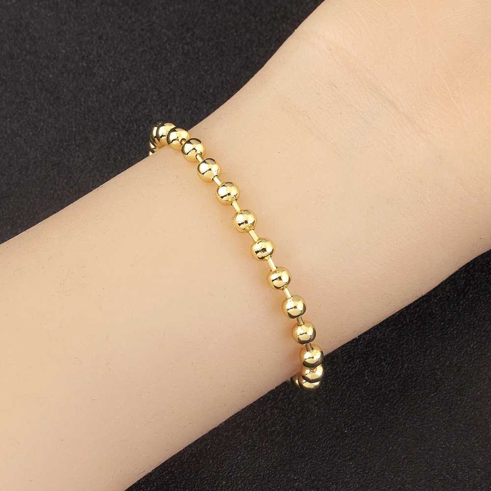 AIBEF High Quality 3/4/6/8mm Copper Round Bead Bracelet Gold Color Women Adjustable Bangle Minimalist Jewelry Accessories Gift W250606