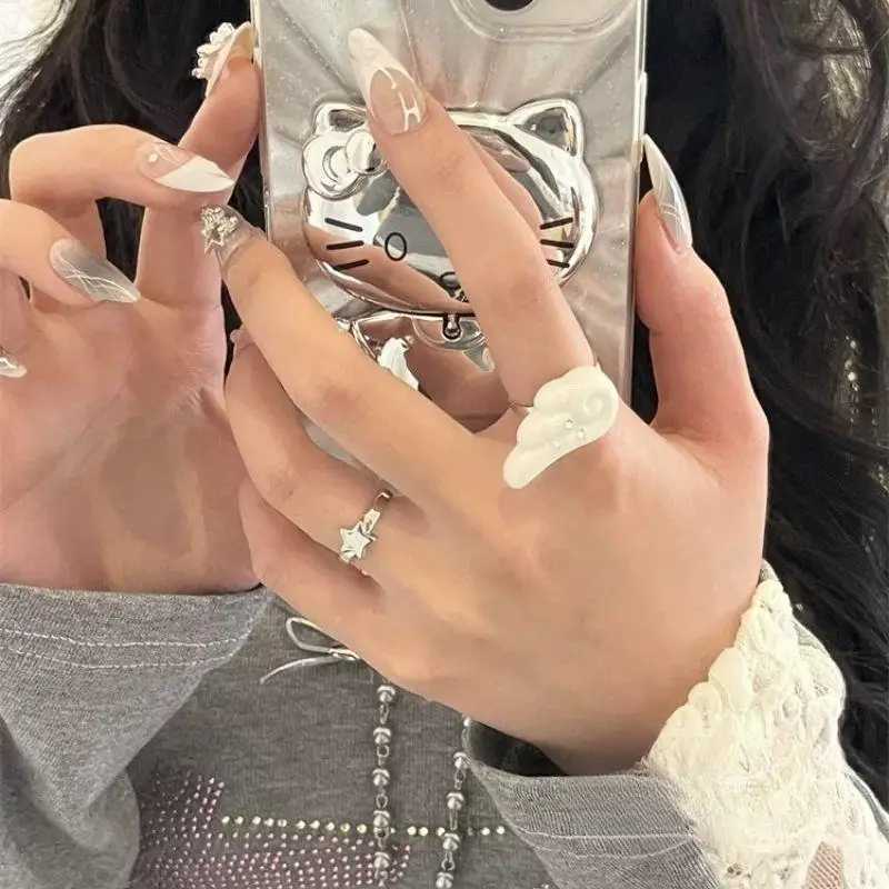 Y2K Wings Star Wings Set Korean Angel Wings Five-Pointed Star Design Open Ring For Women Men Punk Gothic Ring Adjustable Rings W250606