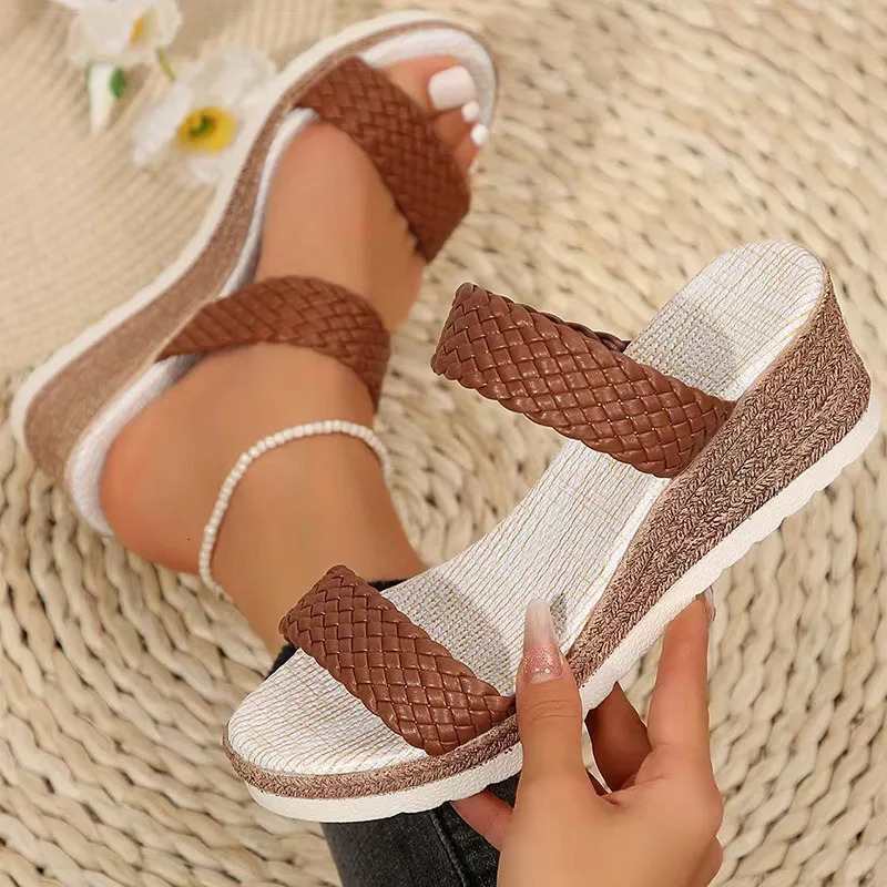 Womens Sandals Bohemia Heels Sandals For Summer Wedges Heeled Shoes Women Slippers Summer Shoes Woman 2025 Footwear Sandalias 250605