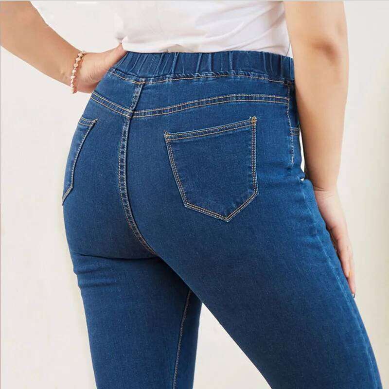 Plus Size Clothing L-6XL Women's Elastic High Waist Skinny Curvy Denim Mom Jeans Casual Pencil Pants Lady Trousers