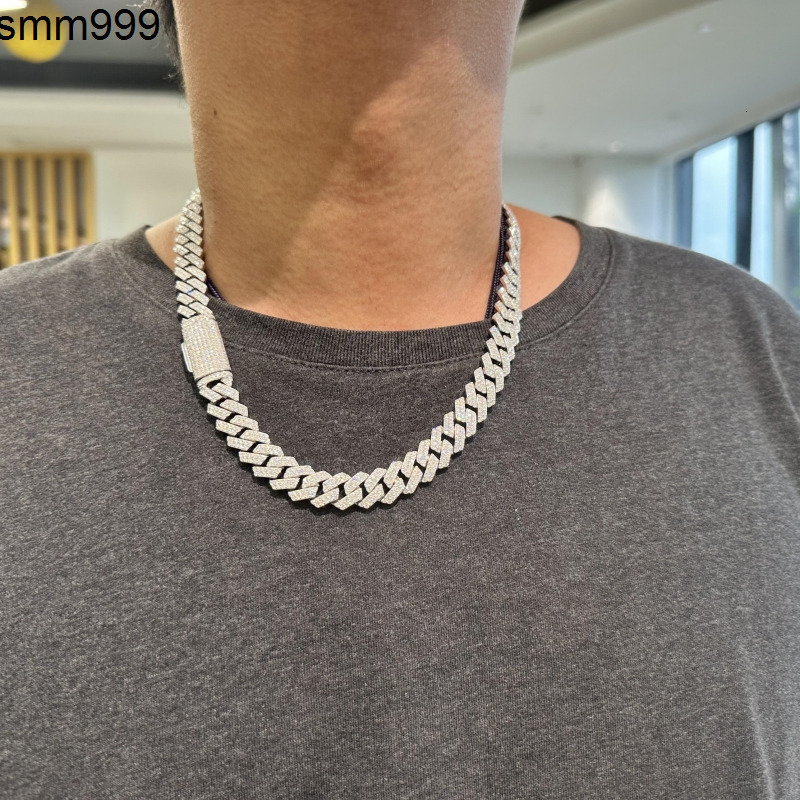 10mm 12mm 2 Row Cuban Link Chain S925 Silver Vvs Moissanite Cuban Chain Passed Diamond Tester GRA Certificate Hip Hop