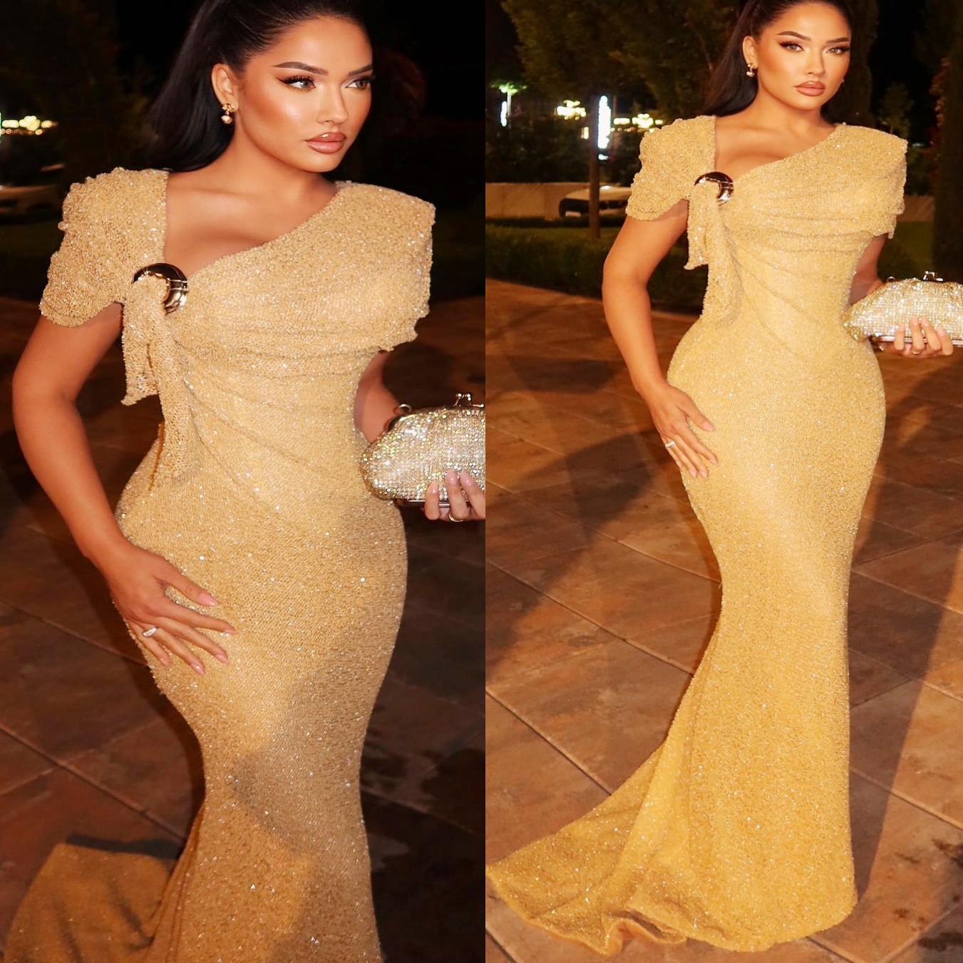 Gold Mermaid Prom Dresses 2025 Sparkly Sequined Cap Sleeves Evening Formal Party Second Birthday Engagement Gowns Plus Size Dress For Special Occasion