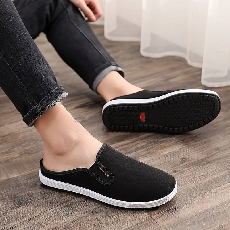 Ddmyoutdoor Soft Sole Embroidery Men Shoes Chinese Style Yellow Black Round Mouth Cloth Slippers Outdoor Shoes