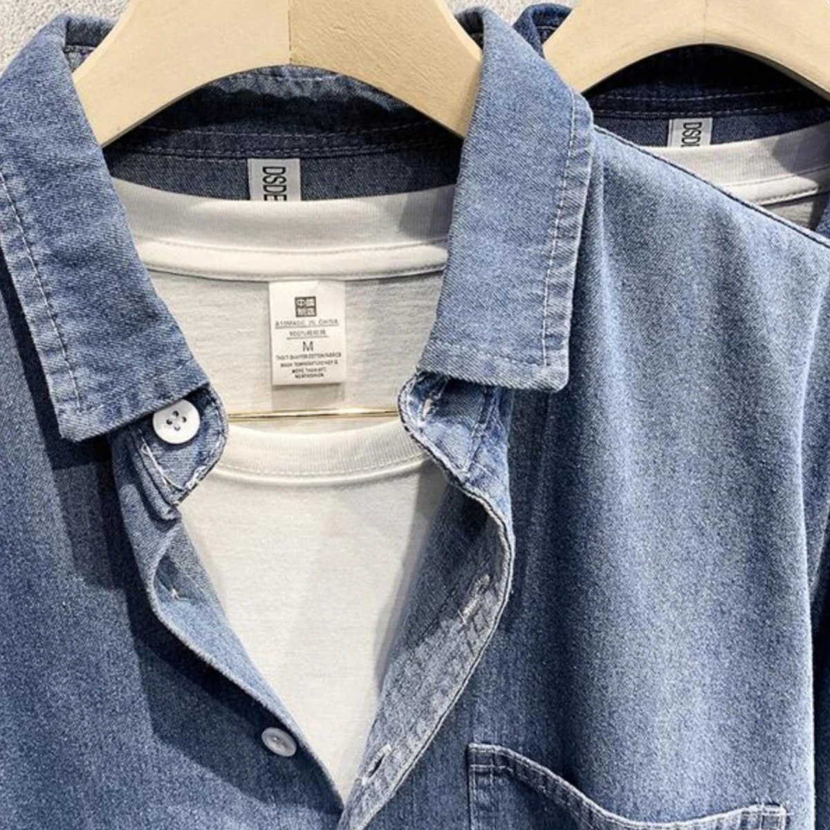 Mens Fashion Clothing Spring Autumn Korean Casual Allmatched Blue Denim Shirts Retro Long Sleeve Single Breasted Coat 250530