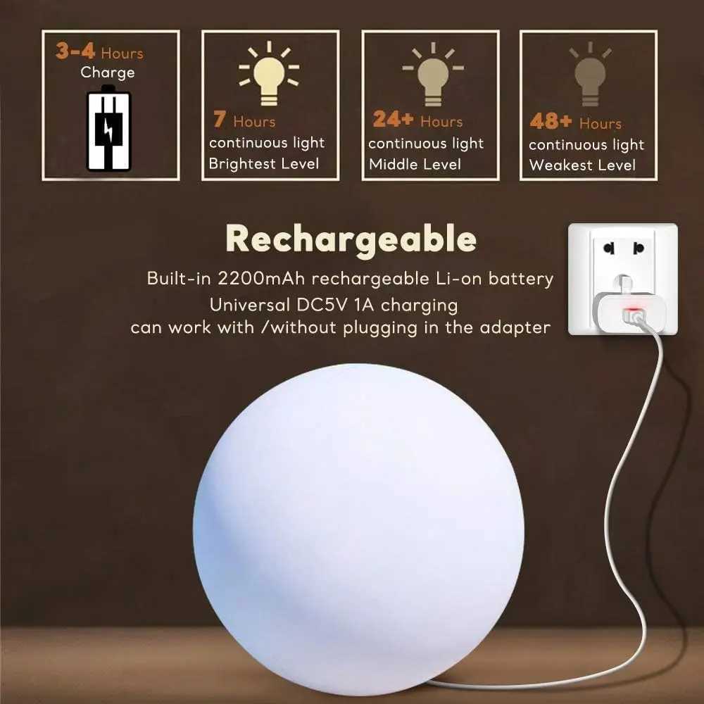 Globe Floor Lamp 14-Inch LED Ball Light With Remote 16 RGB Color Changing Dimmable Rechargeable Nursery Night Light XJ250606