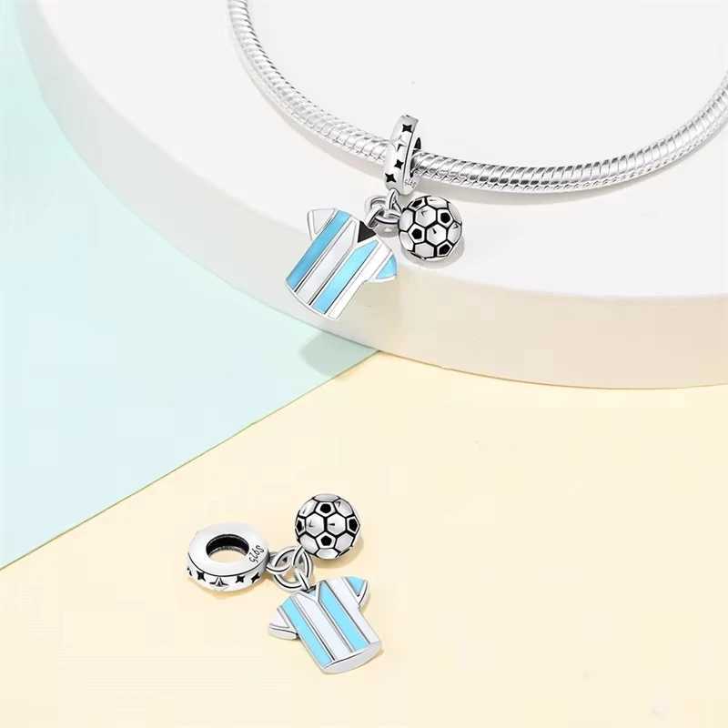 925 Silver Sports Series Dumbbell Badminton Soccer Charm Beads Fit Pandach Original DIY Bracelets Birtay Gifts Fine JewelryXJ250607