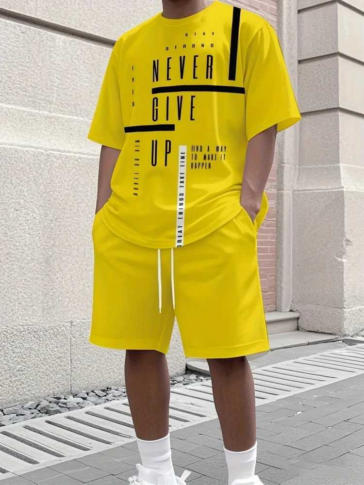 Mens Summer Casual Suit Creative Unique Letter-printed Outdoor Street Fashion Short Sleeve Top And Shorts Two-piece Set W250609