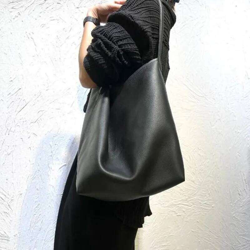 Women's Large Capacity Commuting Tote High-Quality Head Layer Cowhide Bucket Bag One Shoulder Handbag Lazy Wind 2025/06/07