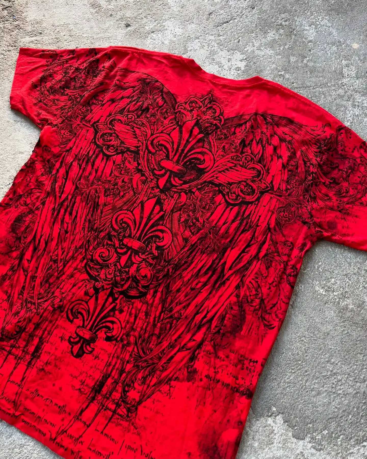 Konflic Mens Y2K Gothic Oversized T-Shirt Dark Skull Angel Print Mayhem Gaga Style Grunge Streetwear Cotton Short W250607