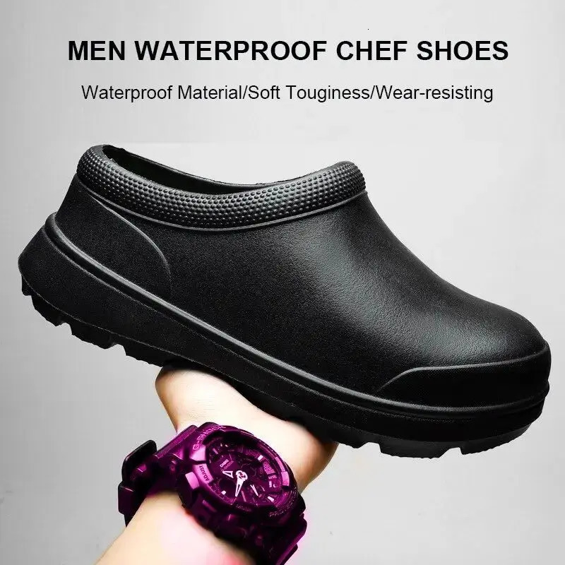 Oil-proof mens chef shoes Non-slip mens safety shoes Soft waterproof work shoes mens sandals Spring and autumn rain boots 250605