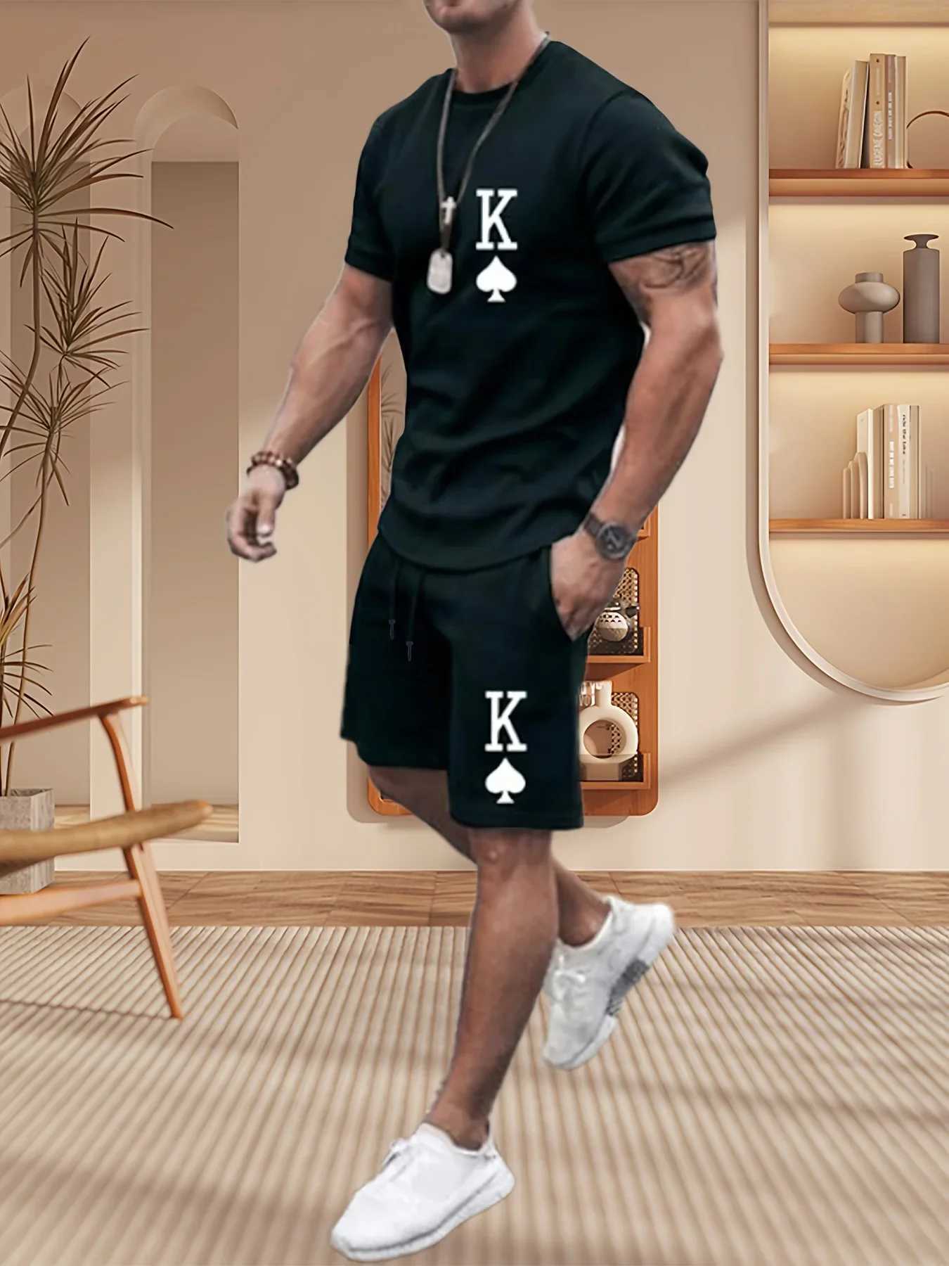 Mens Summer Suit Sports Suit Comfortable Breathable Mesh Running Suit Jogging Fitness Sports Suit T-shirt Casual Suit W250609