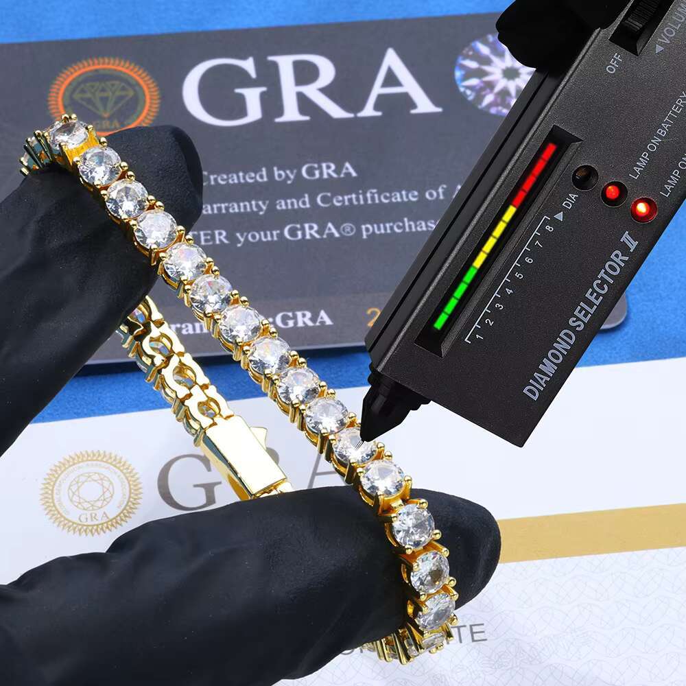 Spring Buckle Single Row Diamond Tennis Chain S925 Silver Moissanite Bracelet Hip Hop Mens Bracelet