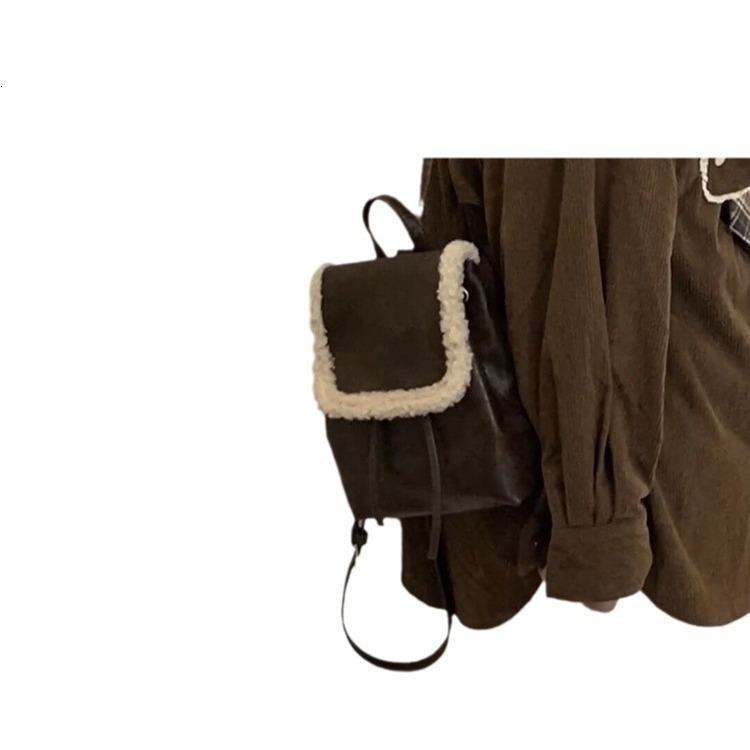 designer 2025 Autumn Winter New Niche Retro Plush Backpack for Women Korean Style Ins Simple Versatile Lamb Wool Bag
