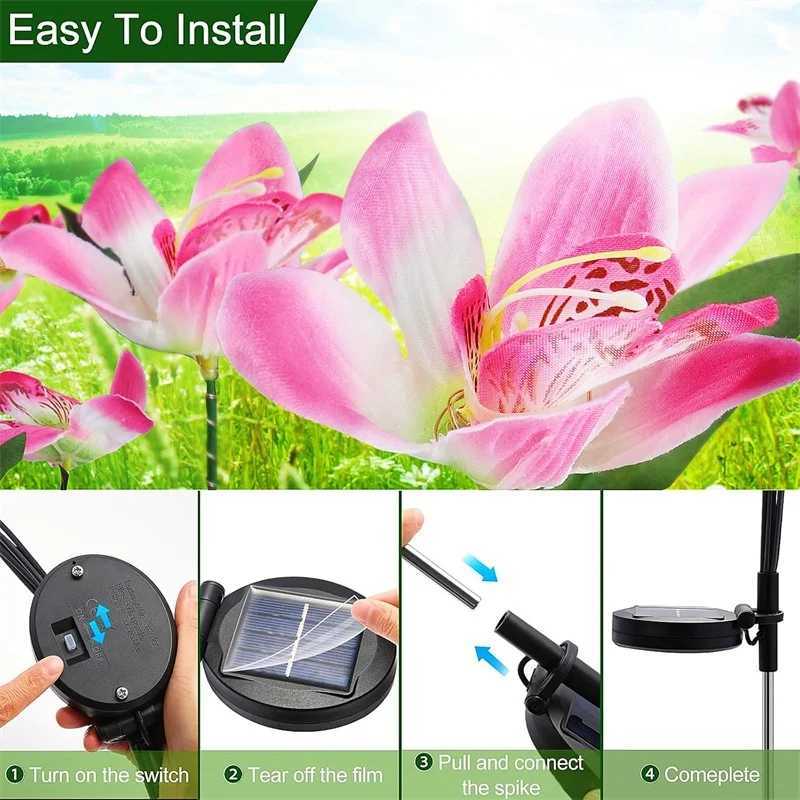 Outdoor Solar Garden Lights 7Head Orchid Solar Flower Lights for Garden Yard Lawn Outdoor Solar Garden Lawn Light Stake Light XJ250606
