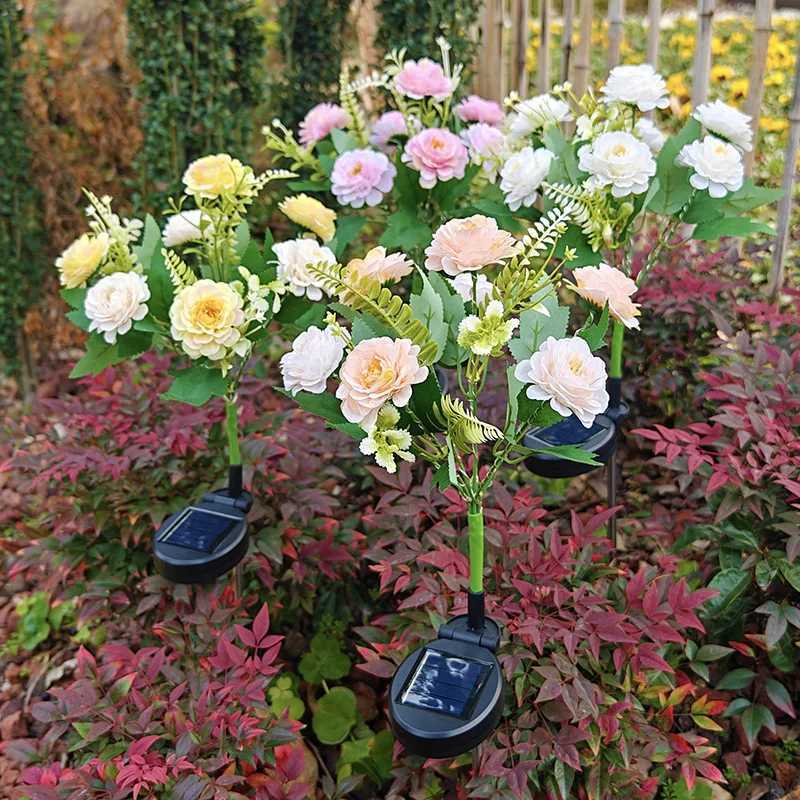 Solar LED Lights Hibiscus Flower Lawn Lamp IP65 Outdoor Waterproof For Yard Patio Garden Decoration Flower Holiday Party Lantern XJ250606