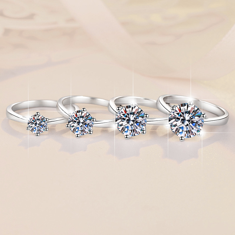 Elegant Moissanite Women's Ring in S925 Sterling Silver, Crown Six-Prong Design, Perfect for Engagements and Weddings, Affordable Luxury, Wholesa