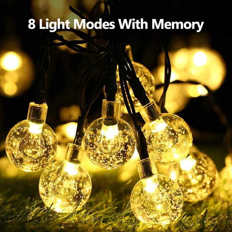 LED Solar String Lights Outdoor 60 LEDs Waterproof Crystal Globe Lights with 8 Modes Garden Light for Patio Party Tree Decoration XJ250606