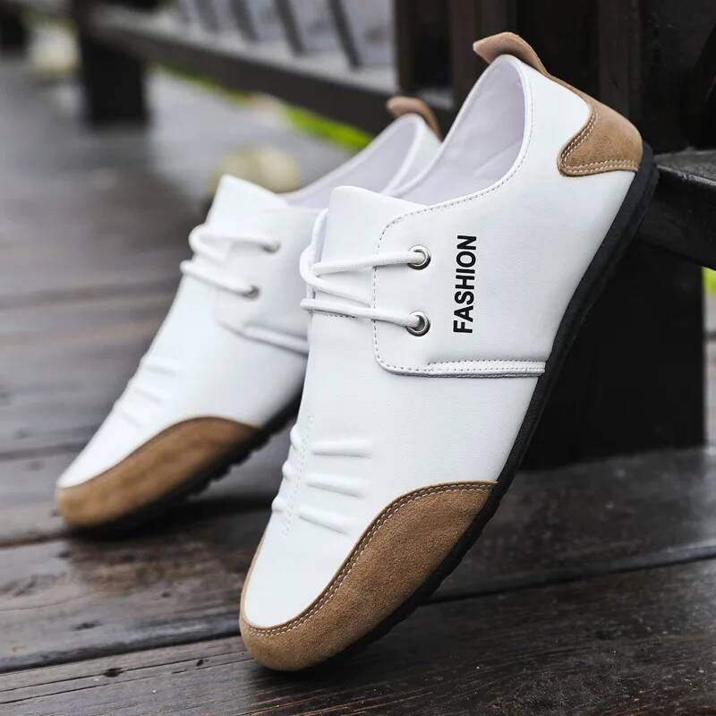 Ddmyoutdoor Leisure Leather For Men White Footwear Summer Trend Breathable Soft Casual Sneakers British Peas Shoes Outdoor Shoes