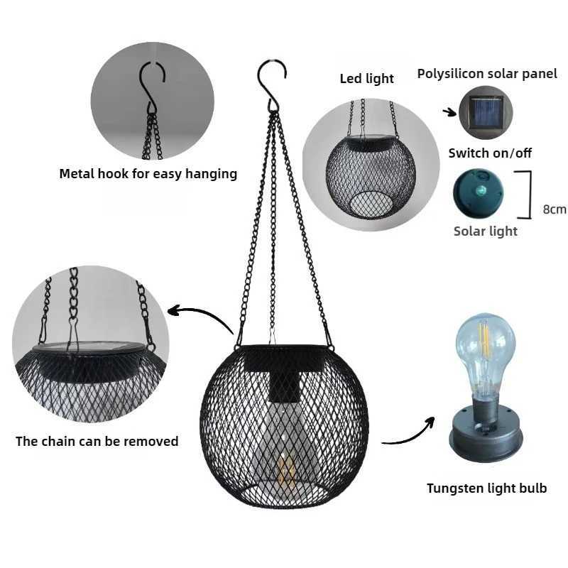 Solar Garden Lights Outdoor Hollow Diamond Pattern Projection Lantern Waterproof Decorative Hanging Lamp for Yard Pathway DecorXJ250606