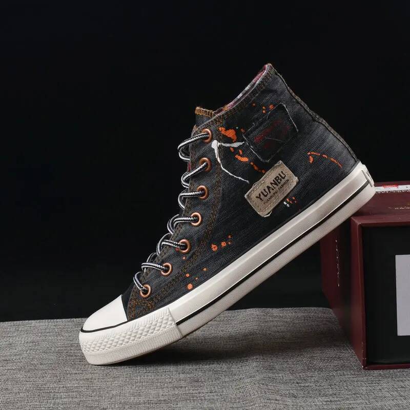 Ddmyoutdoor High Top Denim Boys Canvas Autumn Students Sports Casual Board Korean Lace Up Single Shoes Dy Outdoor
