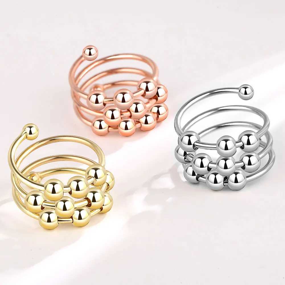 Rotating Stacking Round Beads Anxiety Fidget Rings For Women Twisted Metal Copper Wedding Anti Stress Ring Jewelry Bague Femme W250606
