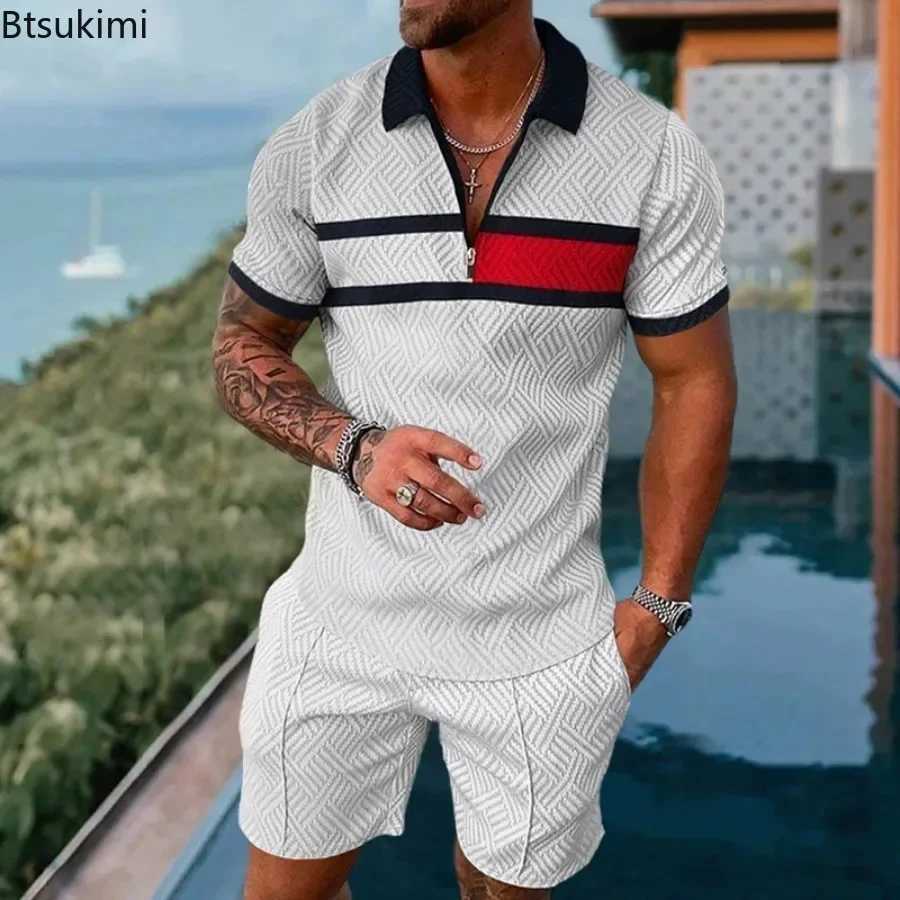 2025 Mens Summer 3D Print Polo Shirt Sets Casual Turn Down Collar Tracksuit Sets Man Beach Style Outfits Streetwear Sets Male W250609