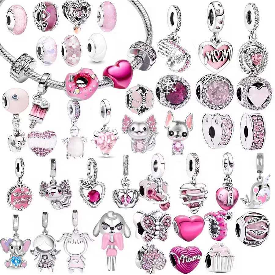 NEW Europeans Pink Original Charms Potion Murano Glass Heart Dangle Bead Fit 925 Sterling Silver Bracelet DIY Women Jewelry XJ250607