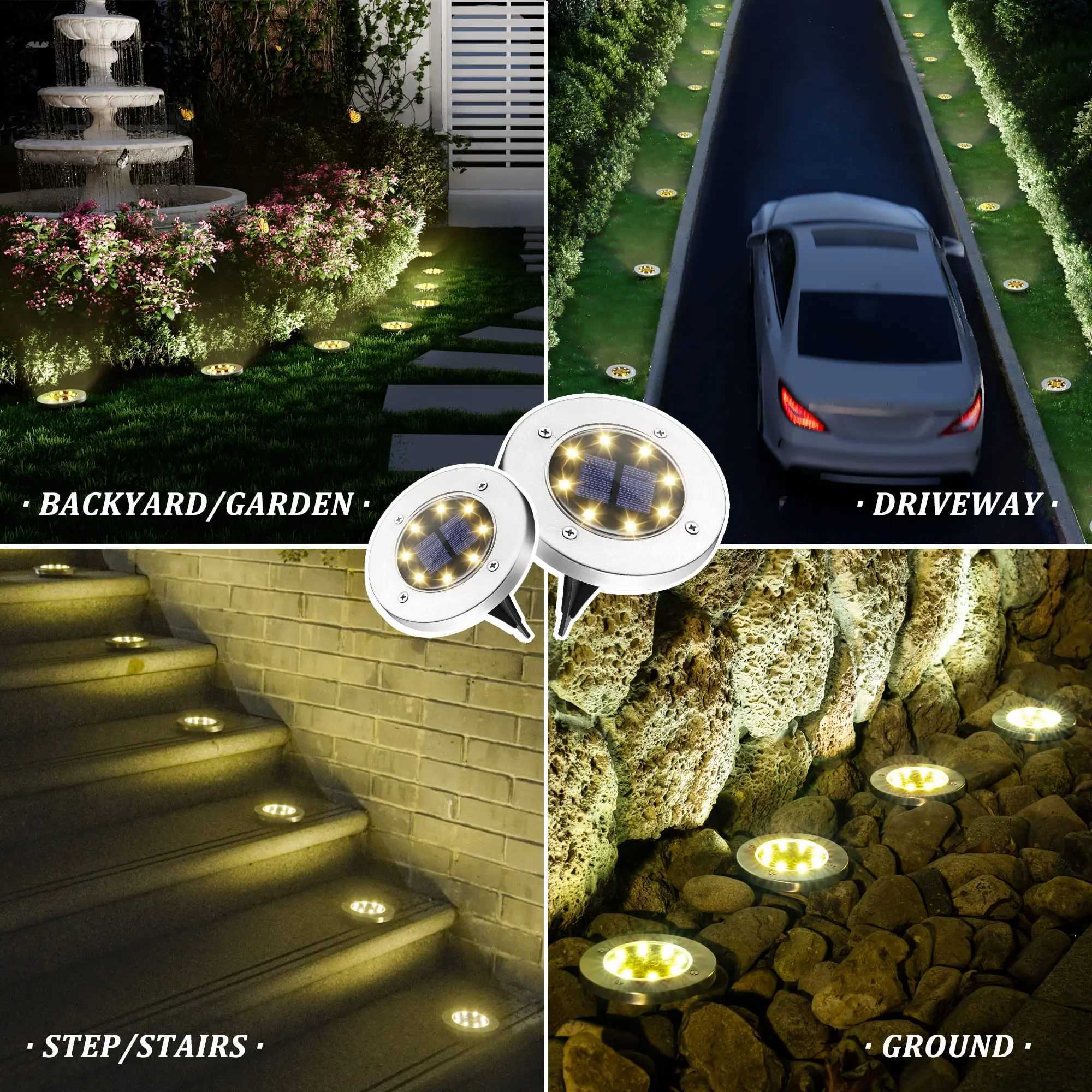 8LED Solar Garden Lights Outdoor Waterproof Sidewalk Disk Bright In-Ground Landscape Lighting for Lawn Patio Pathway Yard Steps XJ250606