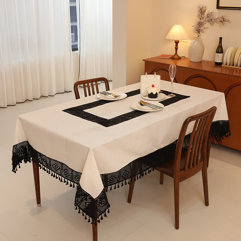 90076 plaid tassel natural plain cotton and linen tablecloth cover cloth white tablecloth dustproof coffee table piano cover towel