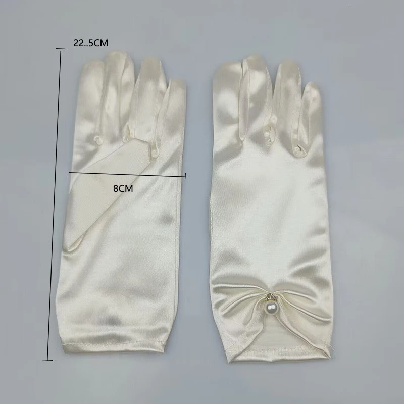 Elegant Pearl Driving White Mittens Bridal Wedding Banquet Accessories Short Satin Elastic Etiquette Dress Gloves 250603