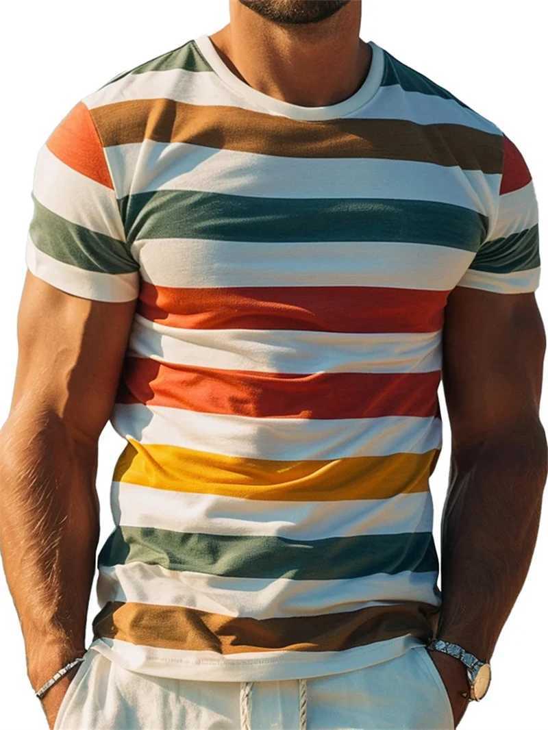 Retro Stripe Graphic T Shirts For Men Fashion Summer Short Sleeve 3D Printed T-shirts Trend Streetwear Oversized Pullovers Tees W250607