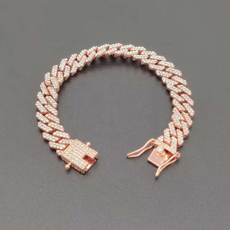 Wholesale Mens 12mm Fashion Hip Hop Silver Rose Gold Cuban Jewelry Necklace Women Iced Out Cz Diamond Miami Cuban Link Chain